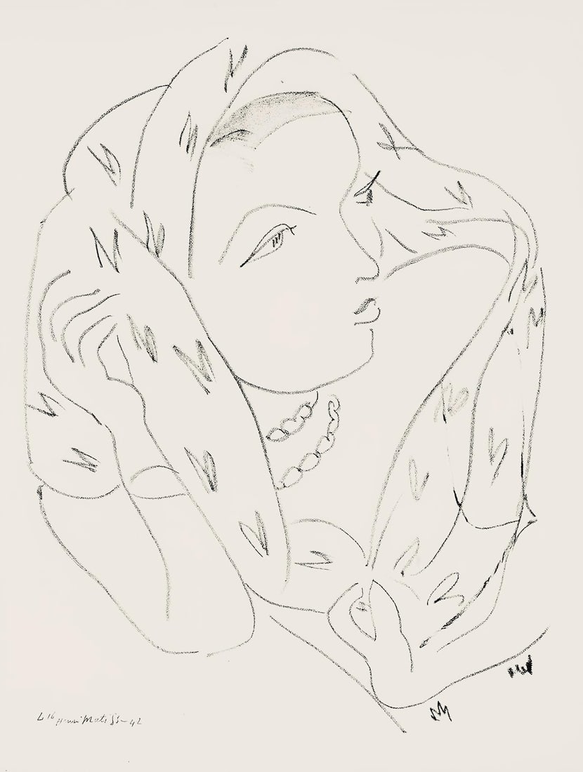 Henri Matisse, Serie L, var. 16 (Duthuit 9), Henri Matisse, Dessins, Themes et variations, Limited: Lithograph on velin pur fil paper. Paper Size: 12.875 x 9.625 inches. Excellent condition. Inscription: Signed in the plate and unnumbered, as issued. Notes: From the folio, Henri Matisse, Dessins, Th