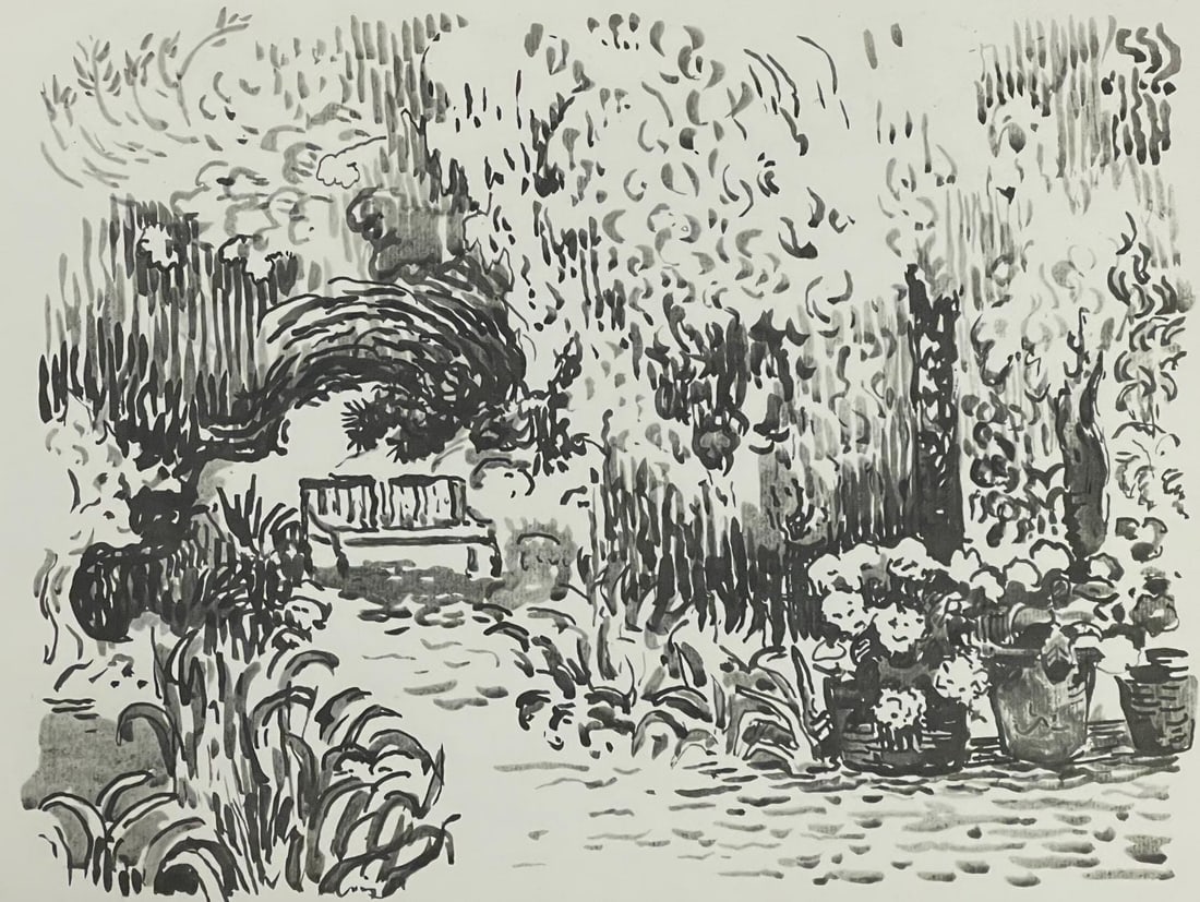 Paul Signac, St-Tropez. Le jardin, Signac Dessins, Limited Edition Lithograph: Lithograph on velin de Lana paper. Paper size: 9.75 x 12.5 inches. Excellent condition. Inscription: Unsigned and unnumbered, as issued. Notes: From the album, Signac Dessins, 1950. Published by Georg