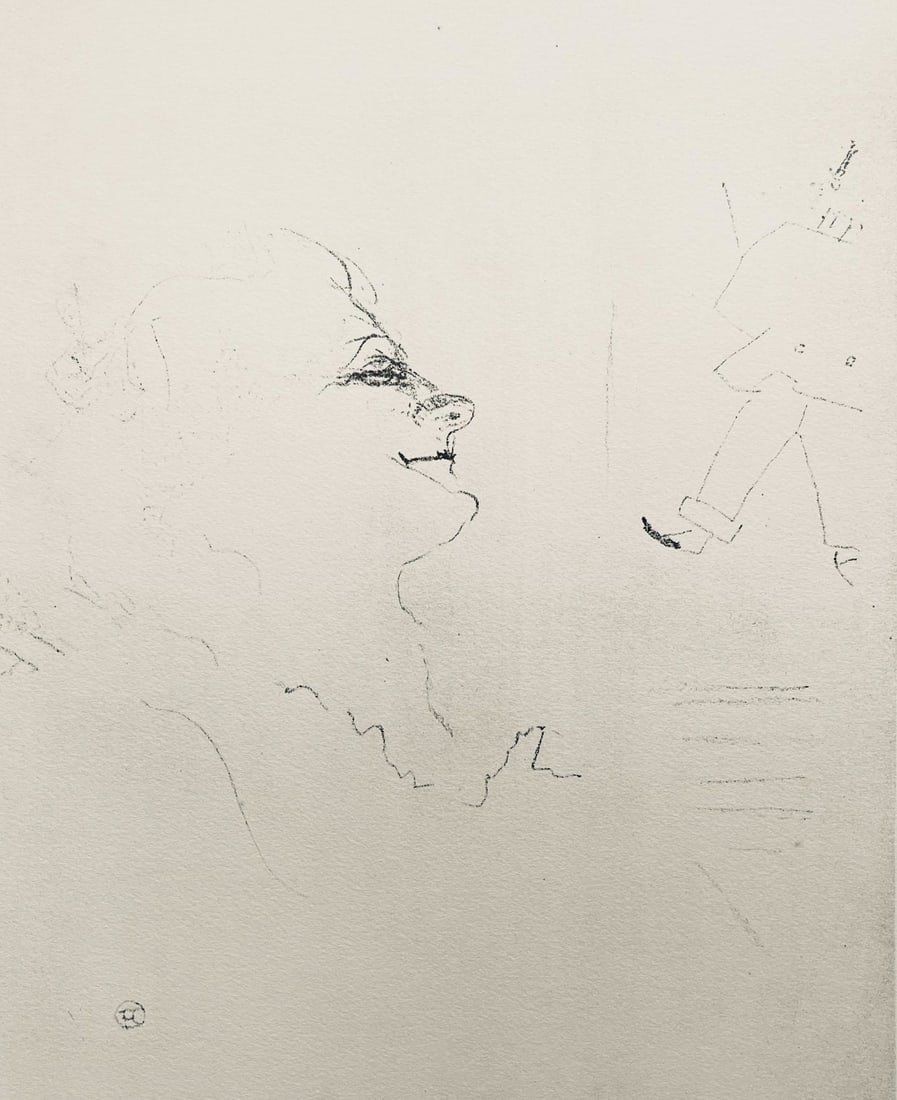 Henri de Toulouse-Lautrec, Composition, Yvette Guilbert vue par Toulouse-Lautrec, Limited Edition: Lithograph and stencil on velin de Rives BFK paper. Unsigned and unnumbered. Paper Size: 15 x 11.25 inches. Excellent condition. Notes: From the folio, Yvette Guilbert vue par Toulouse-Lautrec, 1950.