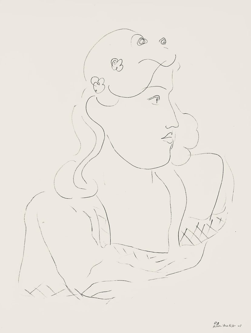 Henri Matisse, Serie O, var. 9 (Duthuit 9), Henri Matisse, Dessins, Themes et variations, Limited: Lithograph on velin pur fil paper. Paper Size: 12.875 x 9.625 inches. Excellent condition. Inscription: Signed in the plate and unnumbered, as issued. Notes: From the folio, Henri Matisse, Dessins, Th