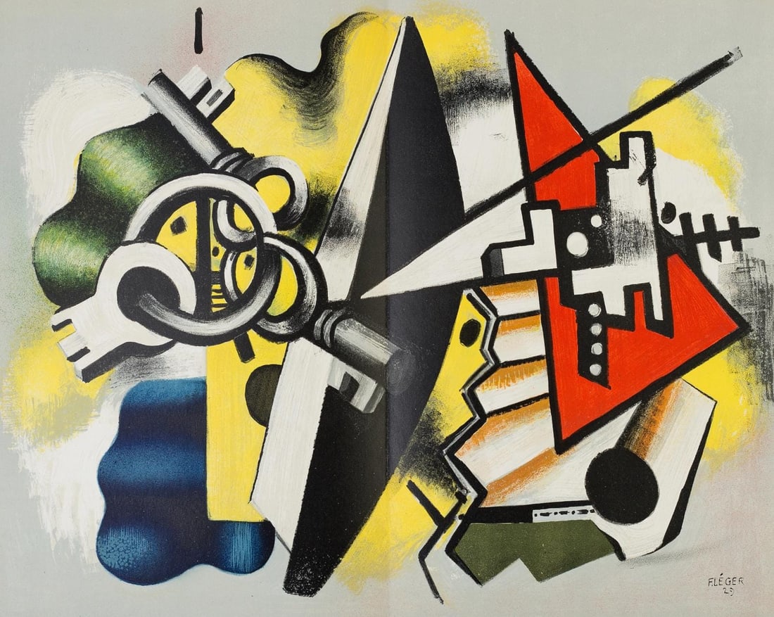Fernand Leger, Composition, Derriere le miroir, Limited Edition Lithograph: Lithograph on velin paper. Paper Size: 15 x 22 inches. Excellent condition, with centerfold, as issued. Inscription: Unsigned and unnumbered, as issued. Notes: From Derriere le miroir, N deg 79-80-81,