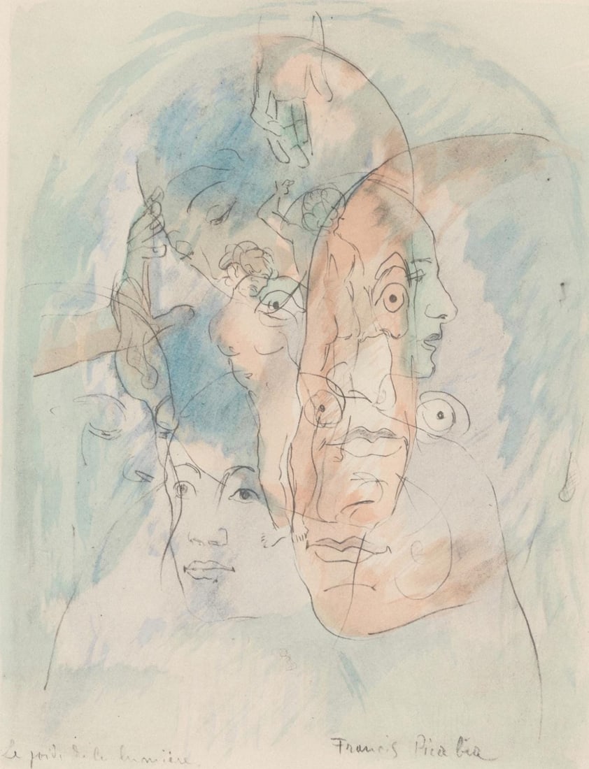 Francis Picabia, Composition, Le Peseur d'ames (The Weigher of Souls), Limited Edition Lithograph: Lithograph and stencil on velin d'Arches paper. Inscription: Unsigned and unnumbered, as issued. Paper Size: 10.3125 x 8.75 inches. Excellent condition. Notes: From the volume, Le Peseur d'ames, prece