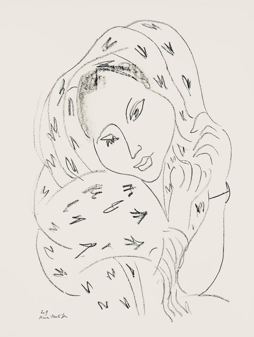 Henri Matisse, Serie L, var. 9 (Duthuit 9), Henri Matisse, Dessins, Themes et variations, Limited: Lithograph on velin pur fil paper. Paper Size: 12.875 x 9.625 inches. Excellent condition. Inscription: Signed in the plate and unnumbered, as issued. Notes: From the folio, Henri Matisse, Dessins, Th