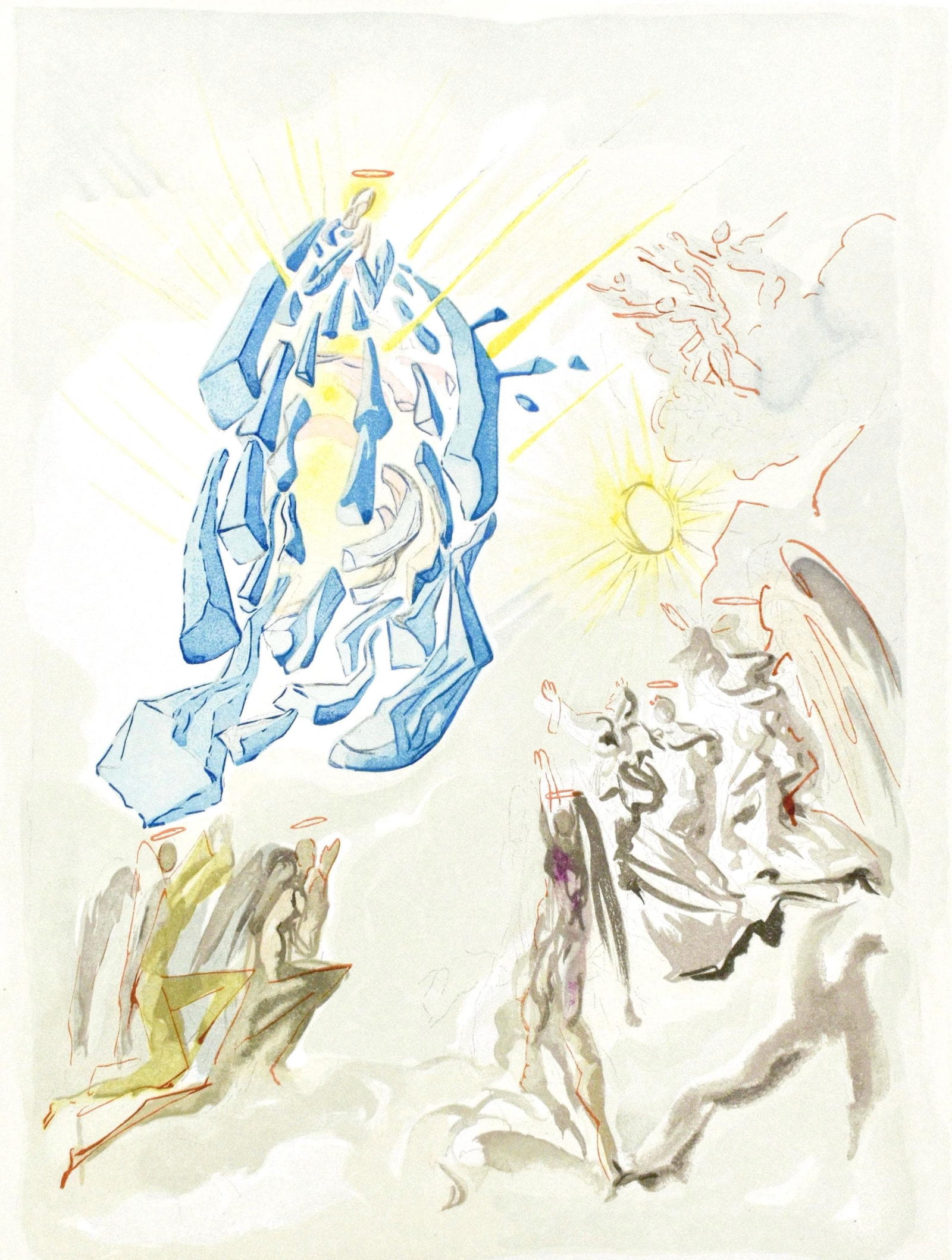 Salvador Dali, Le Paradis XXVI (Michler/Lopsinger 1039-1138; Field 189-200), La Divine Comedie,: Woodcut in colors on velin pur chiffon de Rives paper. Paper size: 13 x 10.375 inches. Inscription: Unsigned and unnumbered, as issued. Catalogue raisonne references: Dali, Salvador, et al. Salvador D