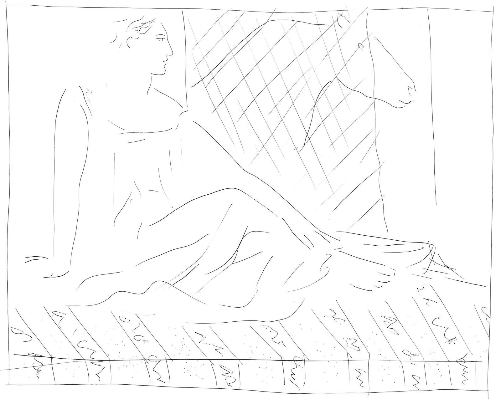 Pablo Picasso, Femme assise et cheval, Les Metamorphoses, Limited Edition Lithograph: Lithograph on velin papier Verge fin blanc des papeteries de Bellerive paper. Paper size: 11.02 x 8.66 inches; image size: 4.5 x 5.5 inches. Inscription: Unsigned and unnumbered, as issued. Condition: