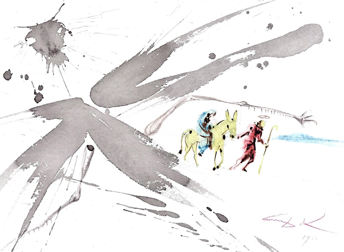 Salvador Dali, Composition (Michler/Lopsinger 1600; Field 69-3), Biblia Sacra, Limited Edition: Lithograph in colors on velin Fabriano charta ex meris pannis "ab alveo" manu fabricata, perlucidis figuris intexta paper. Paper size: 13.75 x 19 inches. Inscription: Signed in the plate and