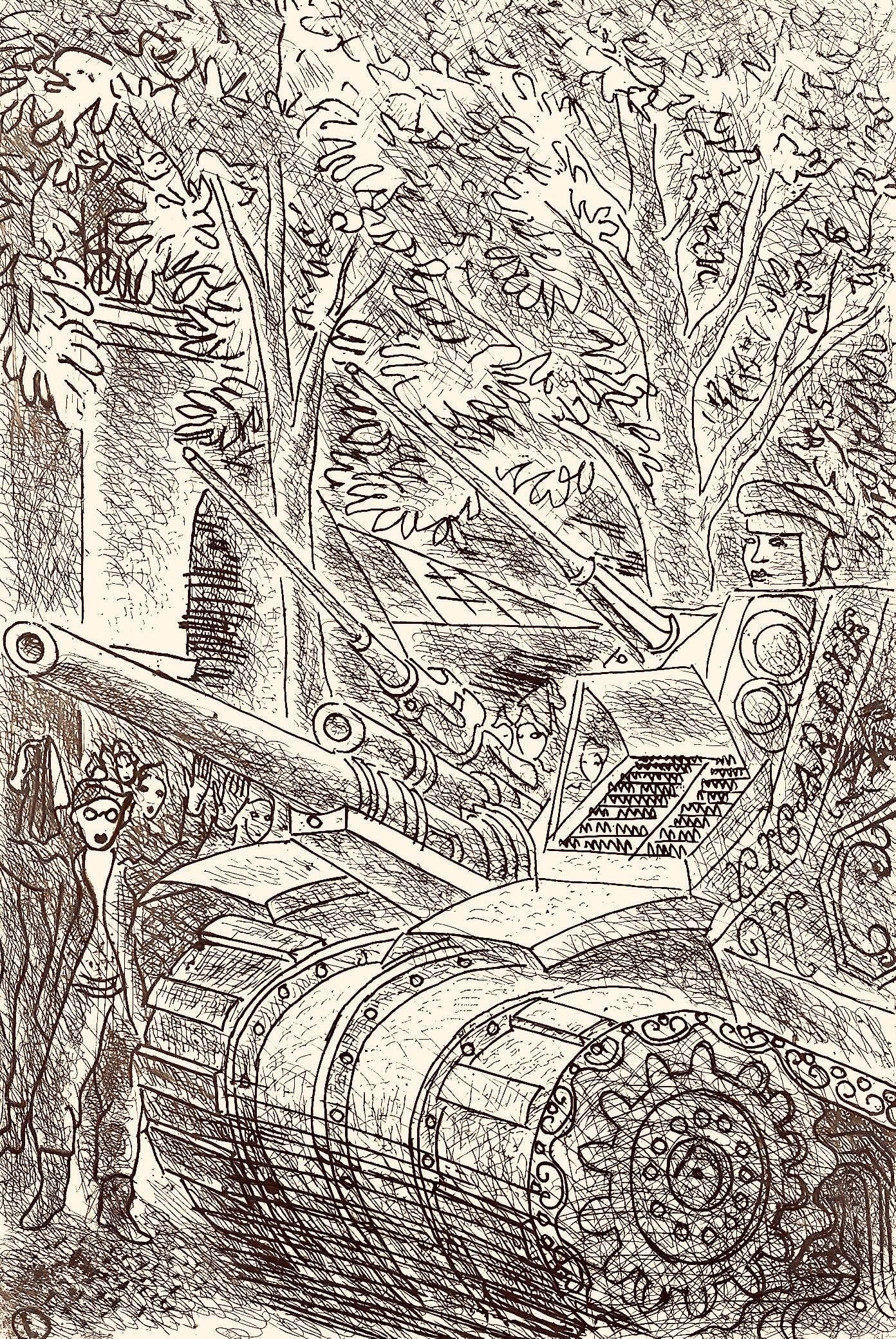 Louis Touchagues, Composition, Jours de gloire, Histoire de la liberation de Paris, Limited Edition: Etching on papeteries velin de Lana paper. Paper size: 11.024 x 8.66 inches. Excellent condition, with full margins. Inscription: unsigned and unnumbered, as issued. Notes: From the folio, Jours de gl