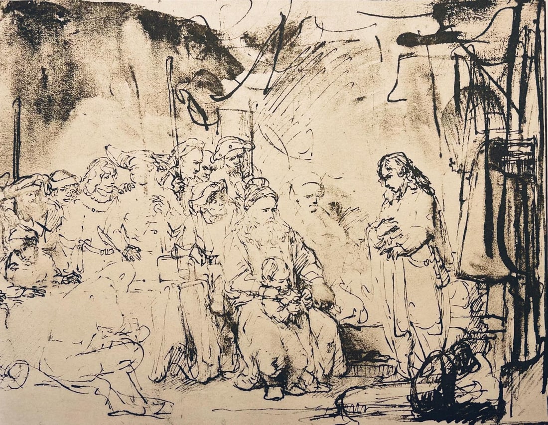Rembrandt van Rijn, Joseph Telling His Dream, Drawings from the Bible, Limited Edition Collotype: Collotype on Hamilton Kilmory paper. Unsigned and unnumbered, as issued. Paper Size: 9.5 x 12.5 inches. Excellent condition. Notes: From the folio, Rembrandt, Drawings from the Bible, Thirty-two Collo