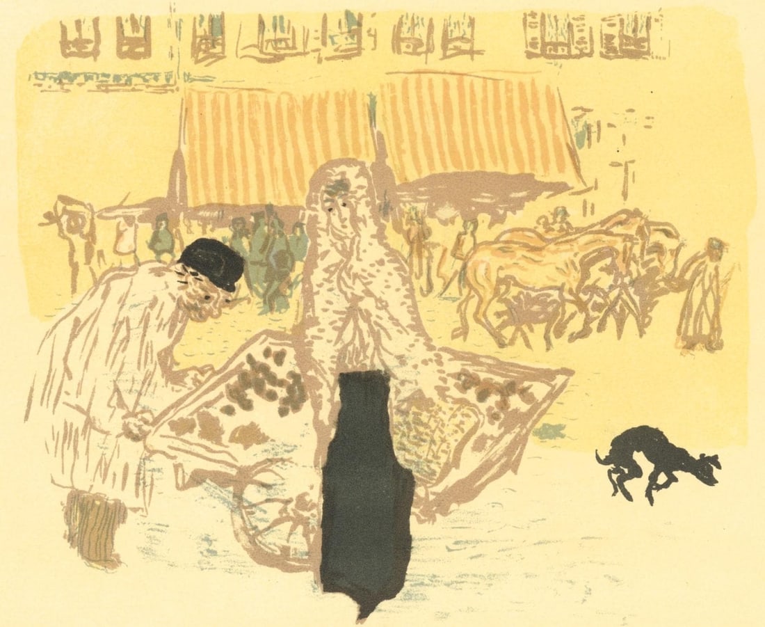 Pierre Bonnard, Marchand des quatre-saisons, Bonnard Lithographe, Limited Edition Lithograph: Lithograph on grand velin Renage filigrane a la marque de l'editeur paper. Inscription: Unsigned and unnumbered, as issued. Paper Size: 9.5 x 12.5 inches; image size: 8.27 x 9.45 inches. Excellent