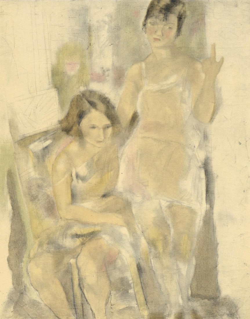 Jules Pascin, Ginette et Mireille, Pascin, Limited Edition Lithograph: Lithograph on grand velin Renage paper. Paper size: 12.25 x 9.5 inches. Excellent condition. Inscription: Unsigned and unnumbered, as issued. Notes: From the album, Pascin, 1954. Published by Editions