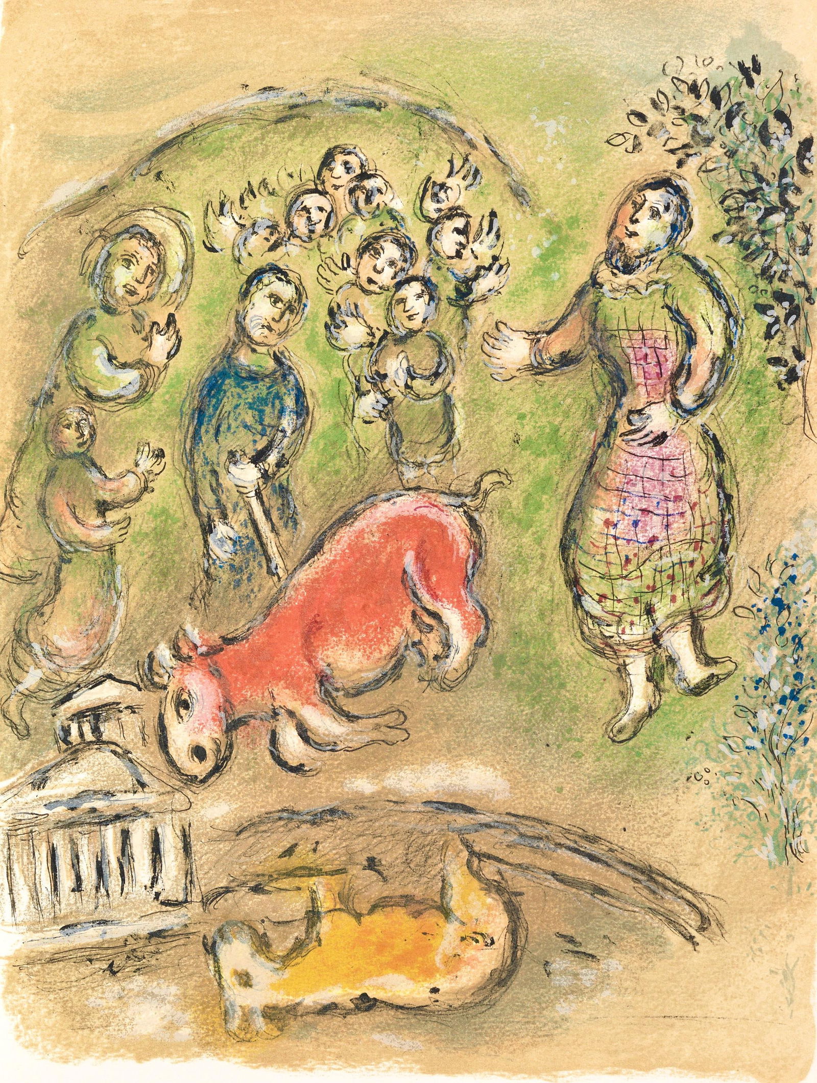 Marc Chagall, Opfer fur Athene, Homer, Die Odyssee, Limited Edition Lithograph: Lithograph on 250 g/m2 Butten Papierwerke Miliani AG, Fabriano paper. Paper Size: 14.88 x 11.69 inches. Inscription: Unsigned and unnumbered, as issued. Condition: Very good/excellent, consistent with