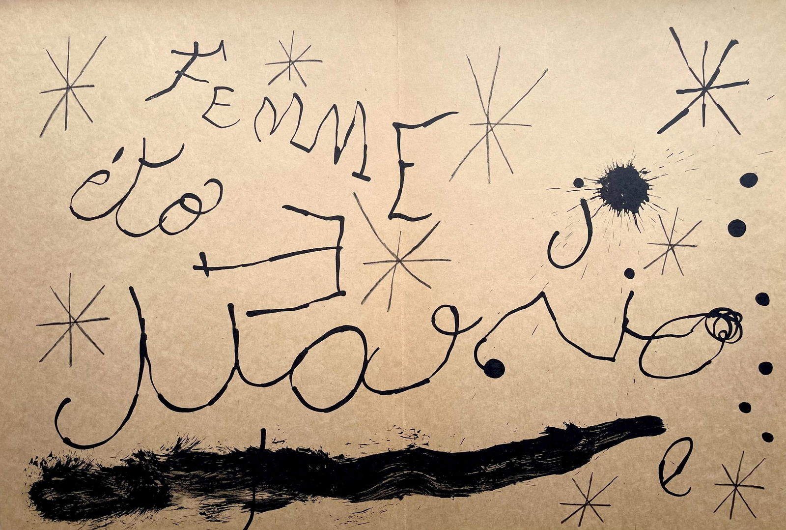 Joan Miro, Composition (Cramer 102; Mourlot 428-449), Derriere le miroir, Limited Edition Lithograph: Lithograph on velin paper. Paper Size: 15 x 22 inches. Excellent condition, with centerfold, as issued. Inscription: Unsigned and unnumbered, as issued. Notes: From Derriere le miroir, N deg 151-152,