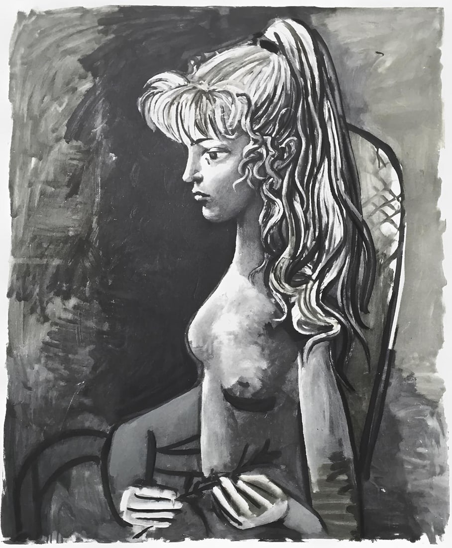 Pablo Picasso, Sylvette Au Fauteuil, Original Edition Lithograph: Lithograph on archival paper. Paper size: 27.25 x 20.25 inches. Excellent condition. Inscription: Unsigned and unnumbered, as issued. Notes: From Published and printed by Touchstone Publishers of Dela