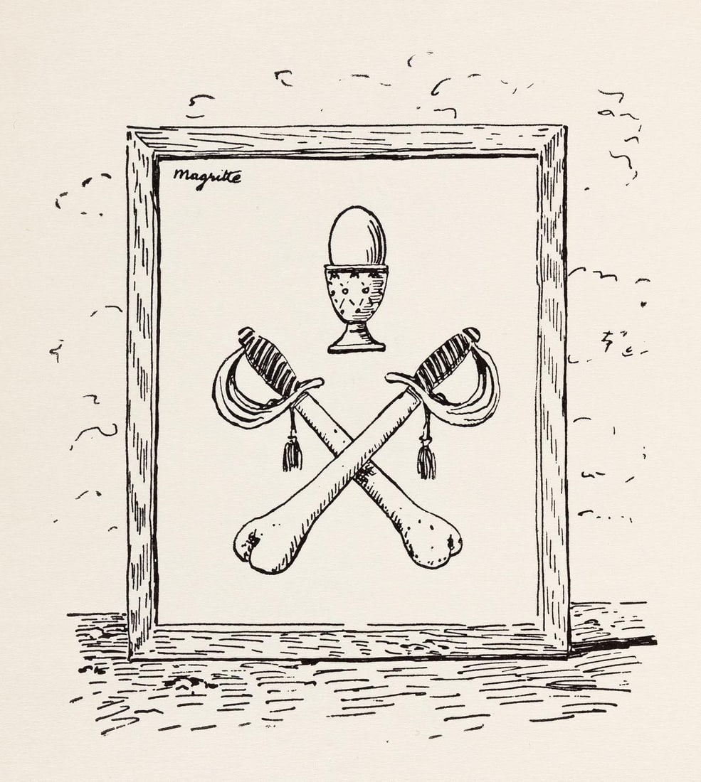 Rene Magritte, Composition, Dix dessins de Rene Magritte, Limited Edition Lithograph: Offset Lithograph on velin du Marais paper. Paper Size: 11 x 8.25 inches. Inscription: Unsigned and unnumbered, as issued. Notes: From the volume, Poemes 1923-1958. Dix dessins de Rene Magritte,