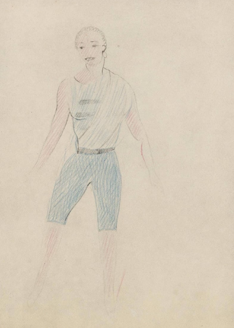 Marie Laurencin, Composition, Les Biches, Limited Edition Lithograph: Lithograph and stencil on papier velin des Manufactures d'Arches paper. Unsigned and unnumbered, as issued. Paper size: 11 x 8.875 inches. Excellent condition. Notes: From the volume, Les Biches, 1924