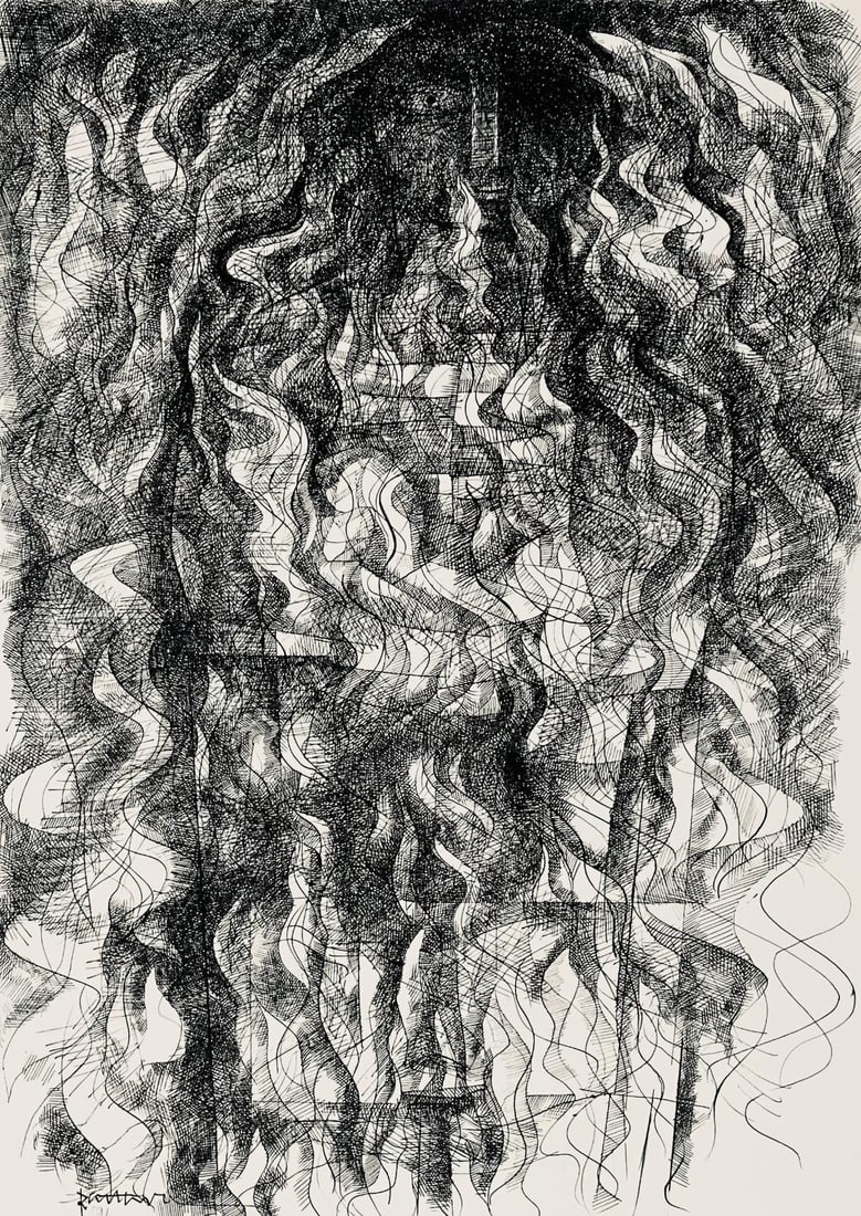 Abraham Rattner, Figure in flames, Limited Edition Lithograph (1 of 4)