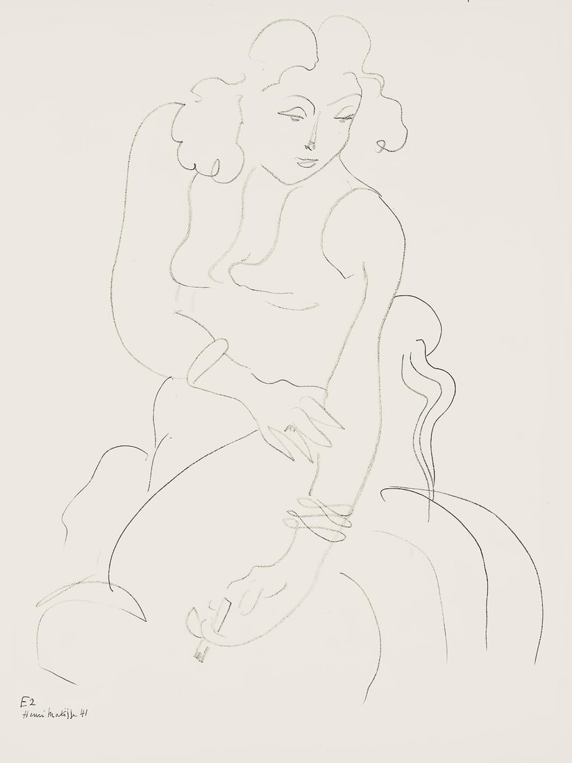 Henri Matisse, Serie E, var. 2 (Duthuit 9), Henri Matisse, Dessins, Themes et variations, Limited: Lithograph on velin pur fil paper. Paper Size: 12.875 x 9.625 inches. Excellent condition. Inscription: Signed in the plate and unnumbered, as issued. Notes: From the folio, Henri Matisse, Dessins, Th
