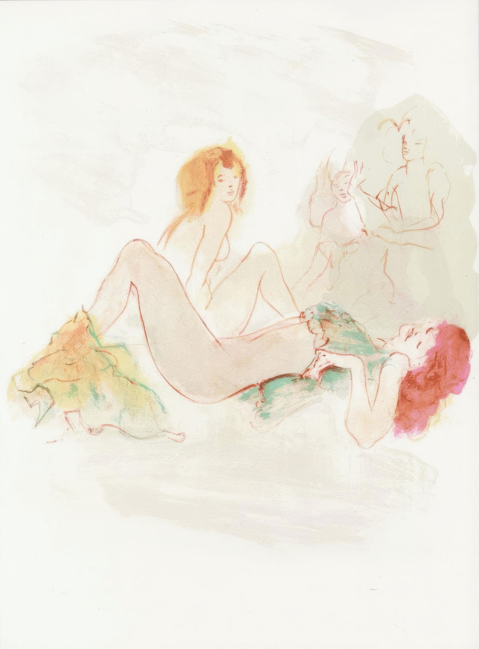 Leonor Fini, Composition, Parallelement, Limited Edition Lithograph, 1969: Lithograph on grand velin d'Arches paper. Paper size: 15.94 x 11.61 inches. Inscription: Unsigned and unnumbered, as issued. Condition: Very good/excellent, consistent with age. Notes: from the folio,