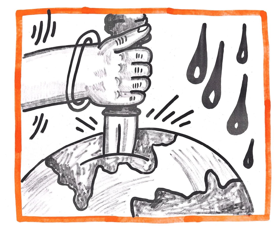 Keith Haring, Composition, Against All Odds, Limited Edition Lithograph: Lithograph on acid-free Rivoli paper. Paper Size: 8.5 x 10.3 inches. Inscription: Unsigned and unnumbered, as issued. Condition: Very good/excellent, consistent with age. Notes: From the album, Agains