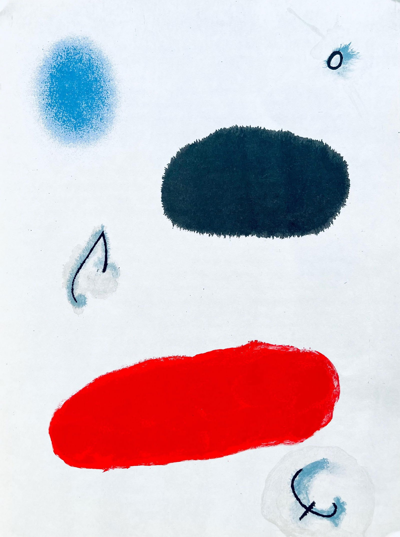 Joan Miro, Composition, Derriere le miroir, Limited Edition Lithograph: Lithograph on velin paper. Paper size: 15 x 11 inches. Excellent condition. Inscription: Unsigned and unnumbered, as issued. Notes: From volume, Derriere le miroir, N deg 125-126, 1961. Published by