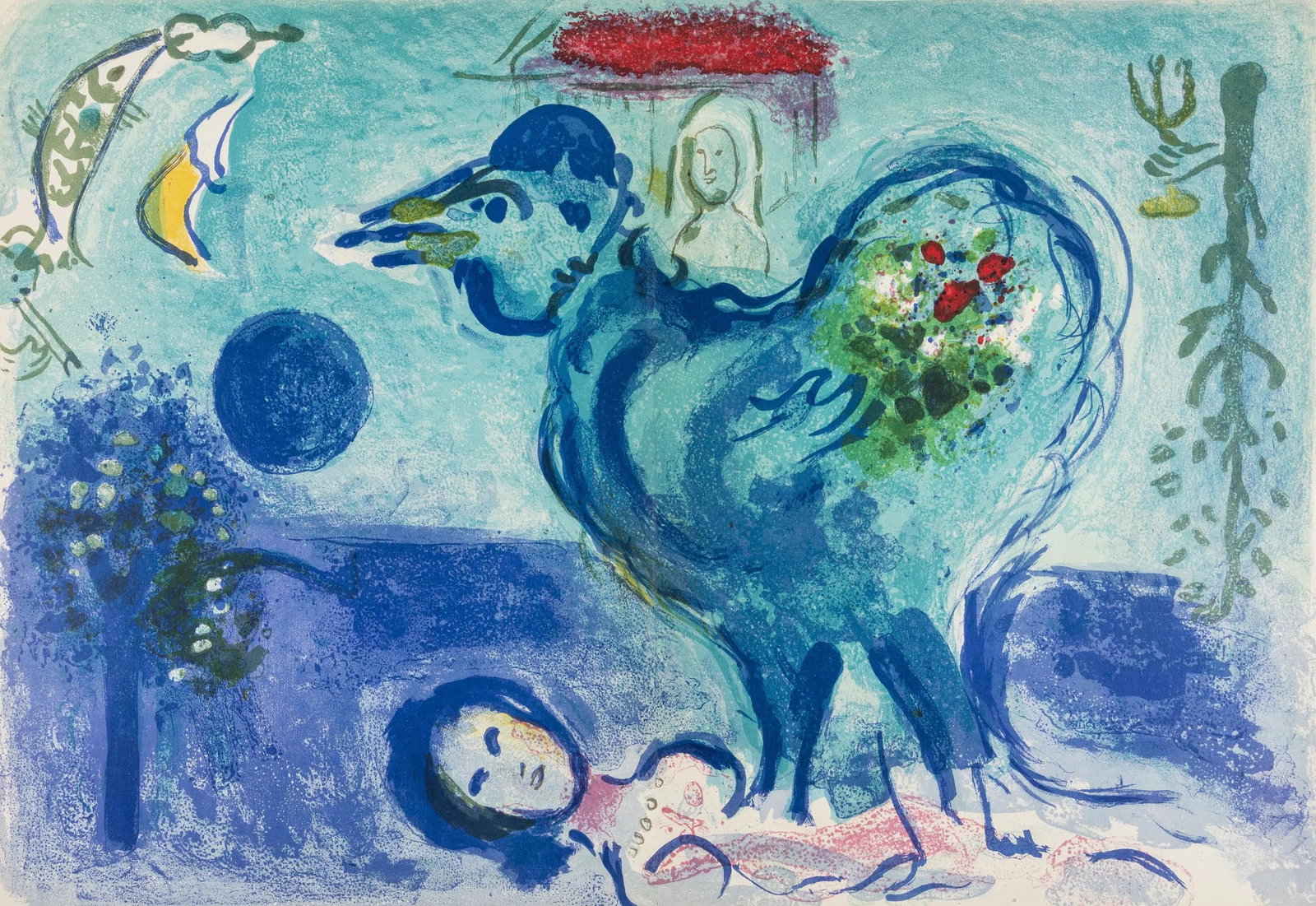 Marc Chagall, Composition (Cramer 36; Mourlot 208), Derriere le miroir, Limited Edition Lithograph: Lithograph on velin paper. Paper size: 15 x 22 inches. Excellent condition, with centerfold, as issued. Inscription: Unsigned and unnumbered, as issued. Notes: From Derriere le miroir, N deg 107-109.