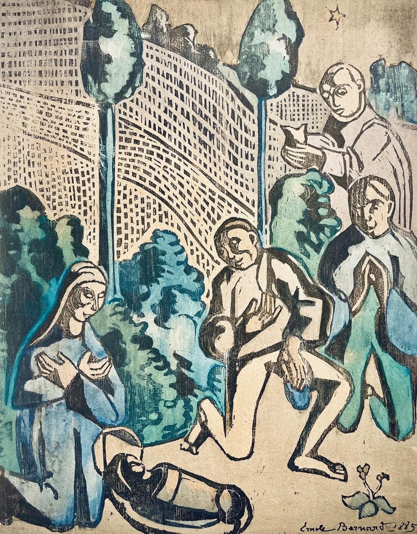 Emile Bernard, Composition, Eloge de Emile Bernard, Limited Edition Woodcut: Woodcut on velin d'Arches paper. Paper size: 13.18 x 10.55 inches. Excellent condition. Unsigned and unnumbered, as issued. Notes: From the volume, Eloge de Emile Bernard, 1962. Published by Editions