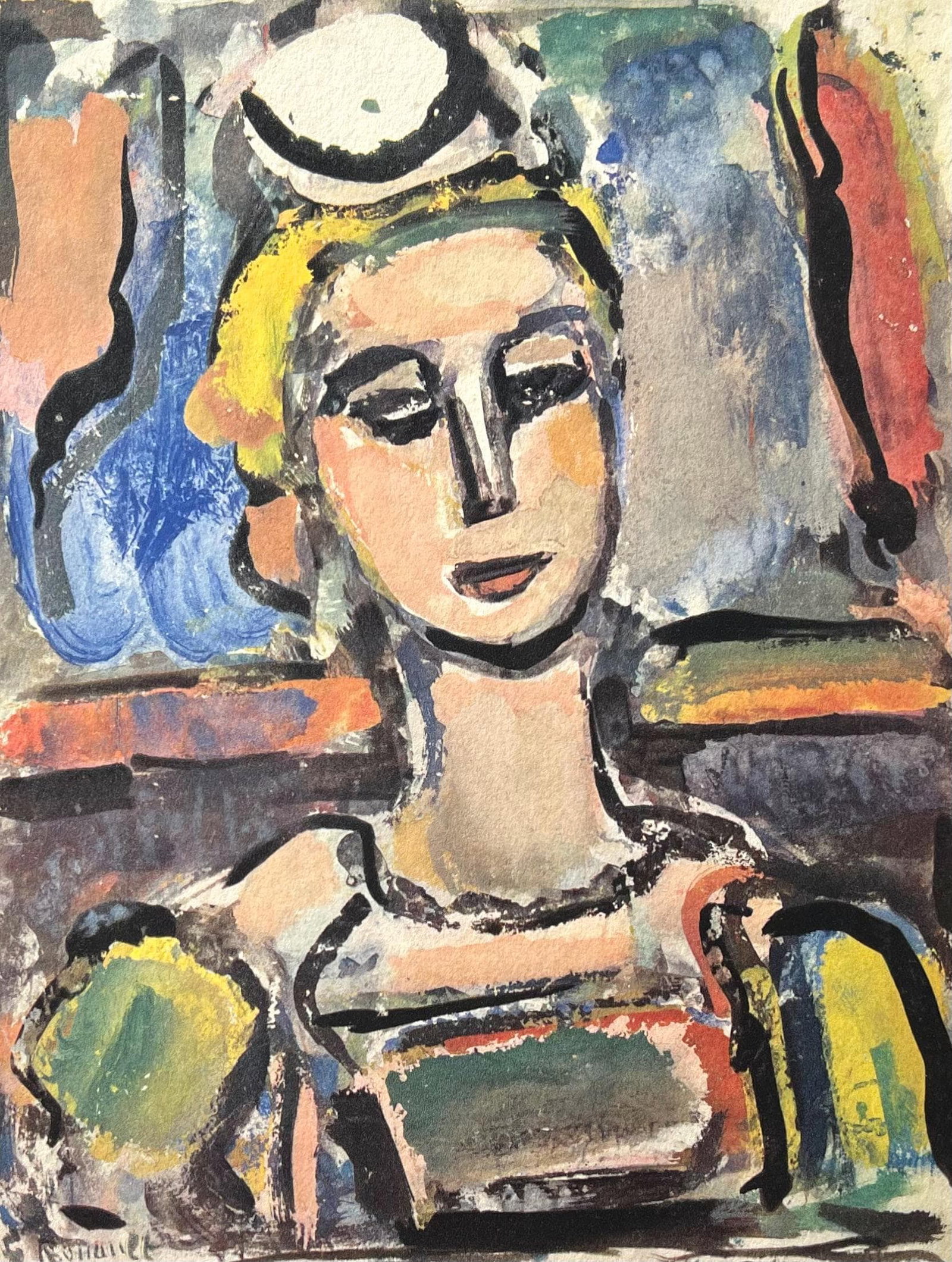 Georges Rouault, La Roussalka, Divertissement, Editions de la Revue Verve, Limited Edition: Lithograph on velin d'Arches paper, archivally mounted to a larger velin d'Arches support sheet, as issued. Paper Size: 16 x 12.5 inches, overall; 11 x 8 inches, image. Inscription: Signed in the plat