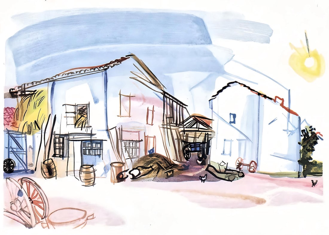 Raoul Dufy, Le charron de Montsaunes, Vacances forcees: Lithograph on papier bouffant des Papeteries de Casteljoux paper. Paper Size: 12 x 9.25 inches. Excellent condition. Unsigned and unnumbered, as issued. Notes: From the folio, Vacances forcees 1970.