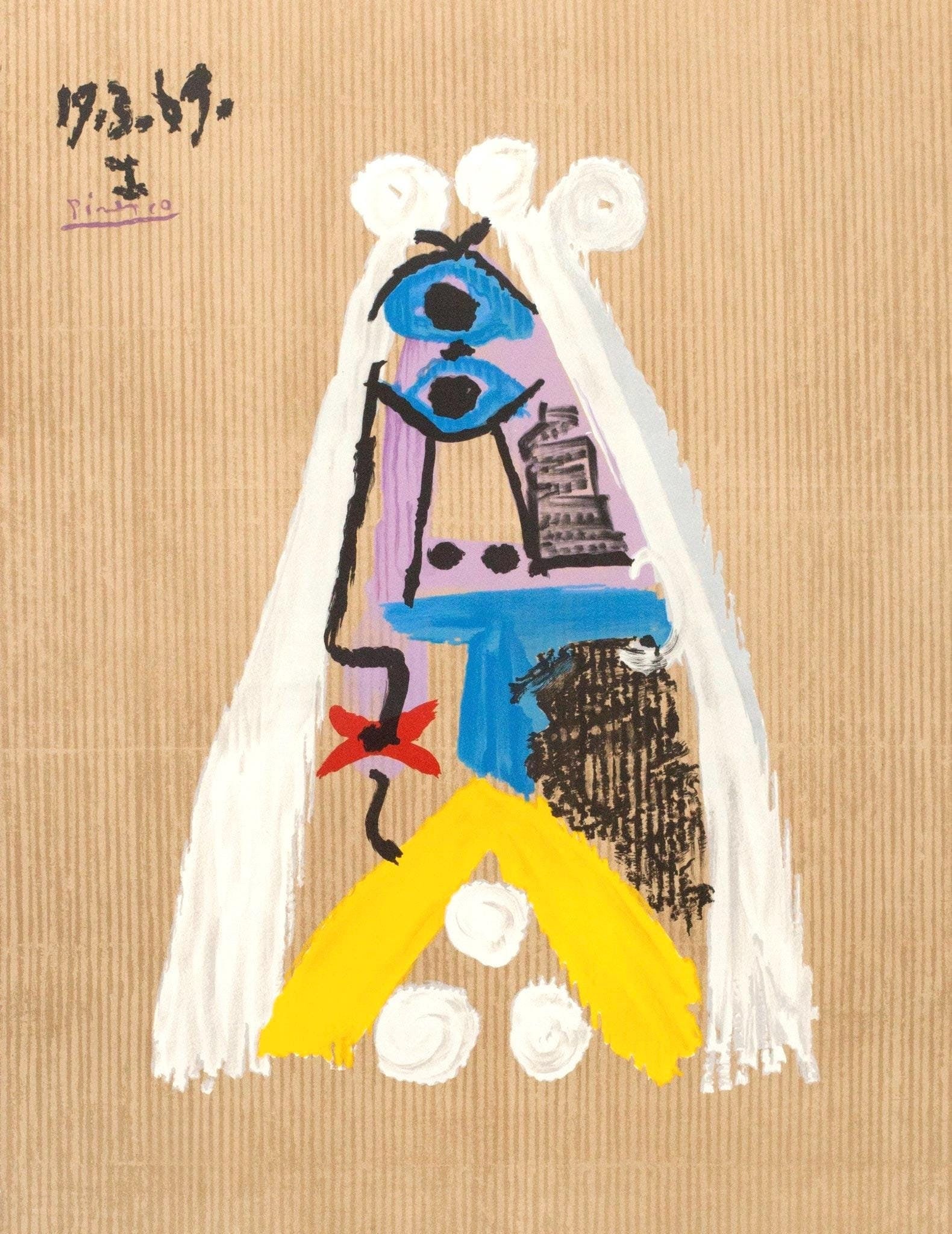 Pablo Picasso, Composition (Orozco 207-261), Vingt-Neuf Portraits Imaginaires, Limited Edition: Lithograph on velin d'Arches paper. Paper size: 25.75 x 19.625 inches. Excellent condition. Signed in the plate, as issued. Notes: From the folio, Picasso, Vingt-Neuf Portraits Imaginaires, 1969.