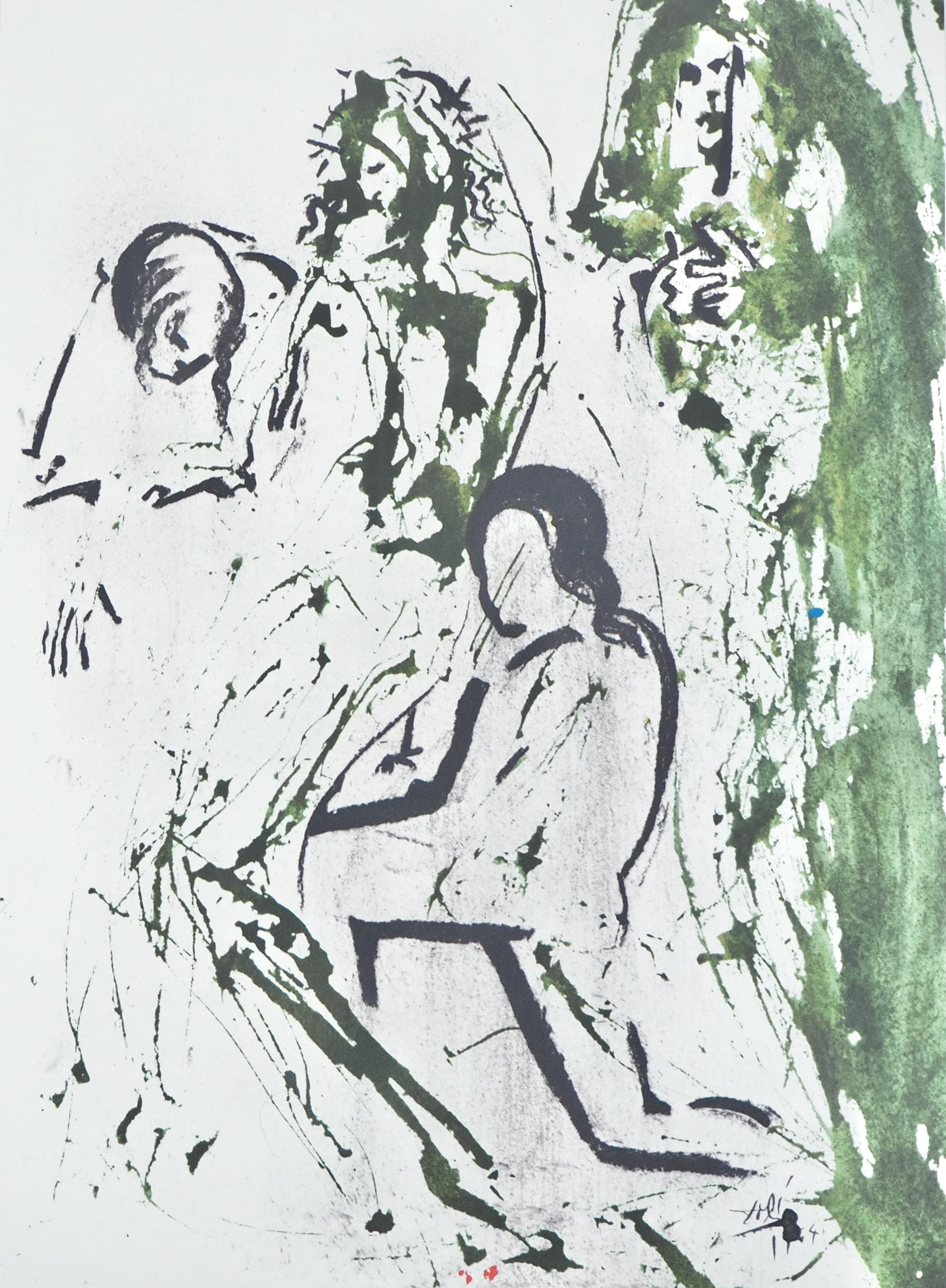 Salvador Dali, Composition (Michler/Lopsinger 1600; Field 69-3), Biblia Sacra, Limited Edition: Lithograph in colors on velin Fabriano charta ex meris pannis "ab alveo" manu fabricata, perlucidis figuris intexta paper. Paper size: 19 x 13.75 inches. Inscription: Signed in the plate and unnumbere