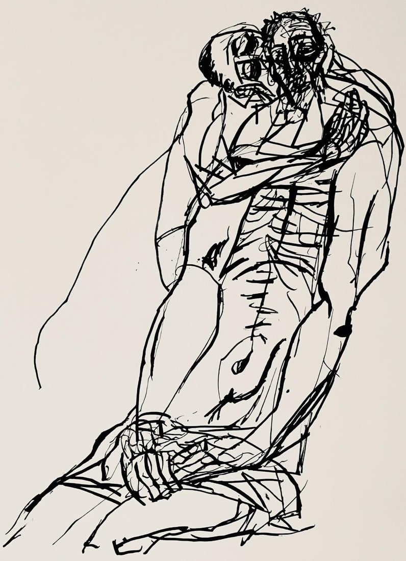Abraham Rattner, Pieta, Limited Edition Lithograph: Lithograph on velin paper. Paper Size: 17.5 x 13.5 inches. Excellent condition. Inscription: Unsigned and unnumbered, as issued. Notes: From the folio, Abraham Rattner: Twenty-four plates 1956.