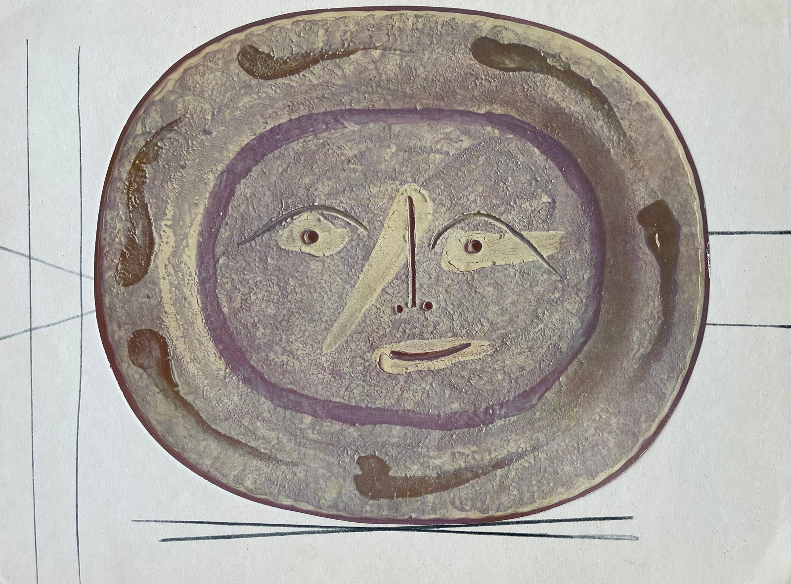 Pablo Picasso, etude pour la ceramique, Ceramiques de Picasso (Orozco 105), Limited Edition: Collotype and lithograph on velin gloss finish paper (to resemble the finish of ceramic), archivally hinged on velin paper. Unsigned and unnumbered, as issued. Paper Size: 11.25 x 15 inches. Excellent