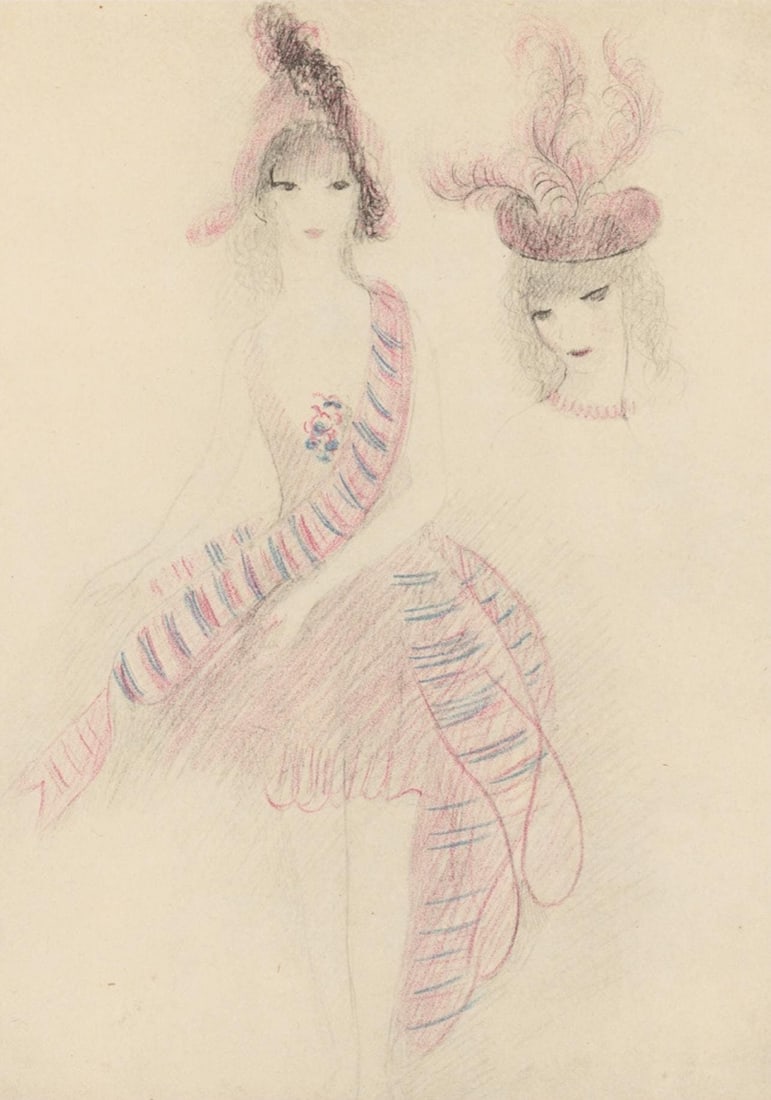 Marie Laurencin, Composition, Les Biches, Limited Edition Lithograph: Lithograph and stencil on papier velin des Manufactures d'Arches paper. Unsigned and unnumbered, as issued. Paper size: 11 x 8.875 inches. Excellent condition. Notes: From the volume, Les Biches, 1924