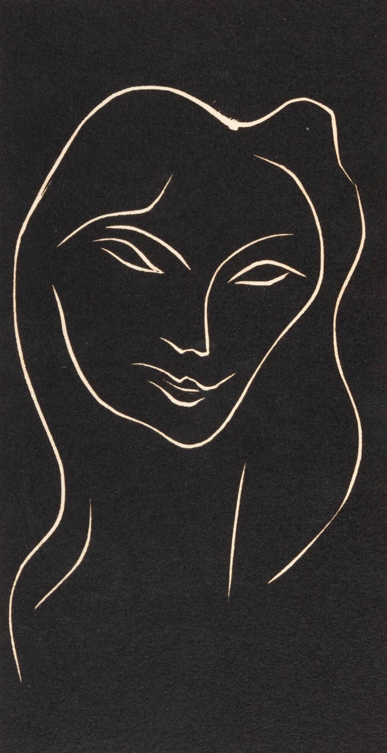 Henri Matisse, Tete de Femme (Duthuit 21), Le Poeme pulverise, Limited Edition Linocut: Linocut on velin pur fil Johannot a la forme paper. Paper size: 10.24 x 7.48 inches. Excellent condition. Inscription: signed in pencil and unnumbered, as issued, from the edition of 50. Notes: From t