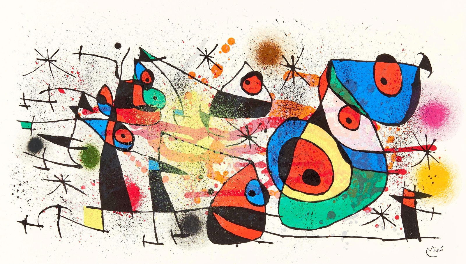 Joan Miro, Composition (Cramer 183; Mourlot 928), Limited Edition Lithograph: Lithograph on velin paper. Paper Size: 11 x 22.75 inches. Excellent condition, with centerfold, as issued. Inscription: Unsigned and unnumbered, as issued. Notes: Published by Maeght Editeur, Paris; p