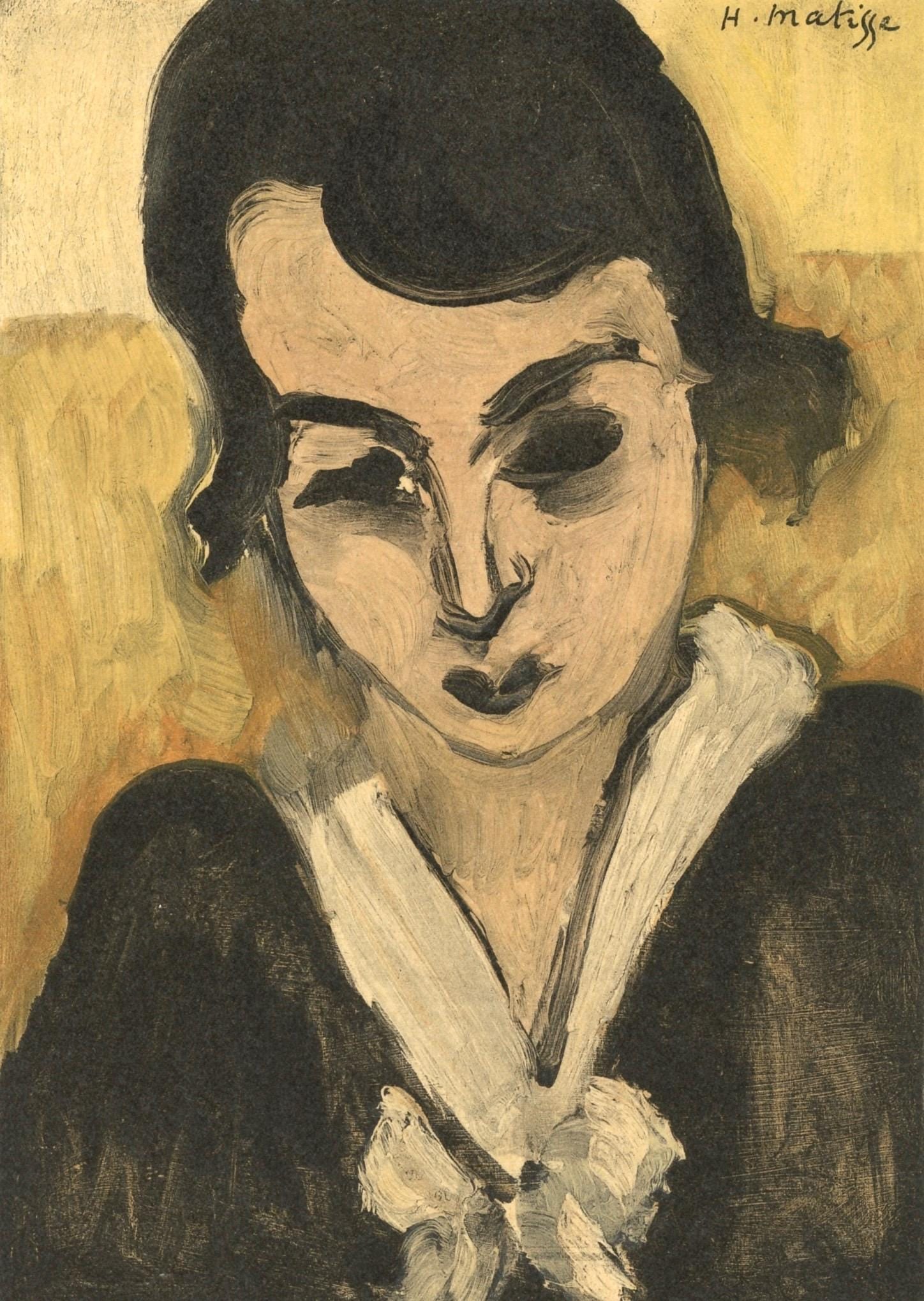 Henri Matisse, Mademoiselle M.A., Portraits par Henri Matisse, Limited Edition Lithograph: Lithograph on velin paper, mounted on velin paper backing sheet, as issued. Paper Size: 12 x 9.25 inches; image size: 8.66 x 6.3 inches. Inscription: Signed in the plate and unnumbered, as issued. Con