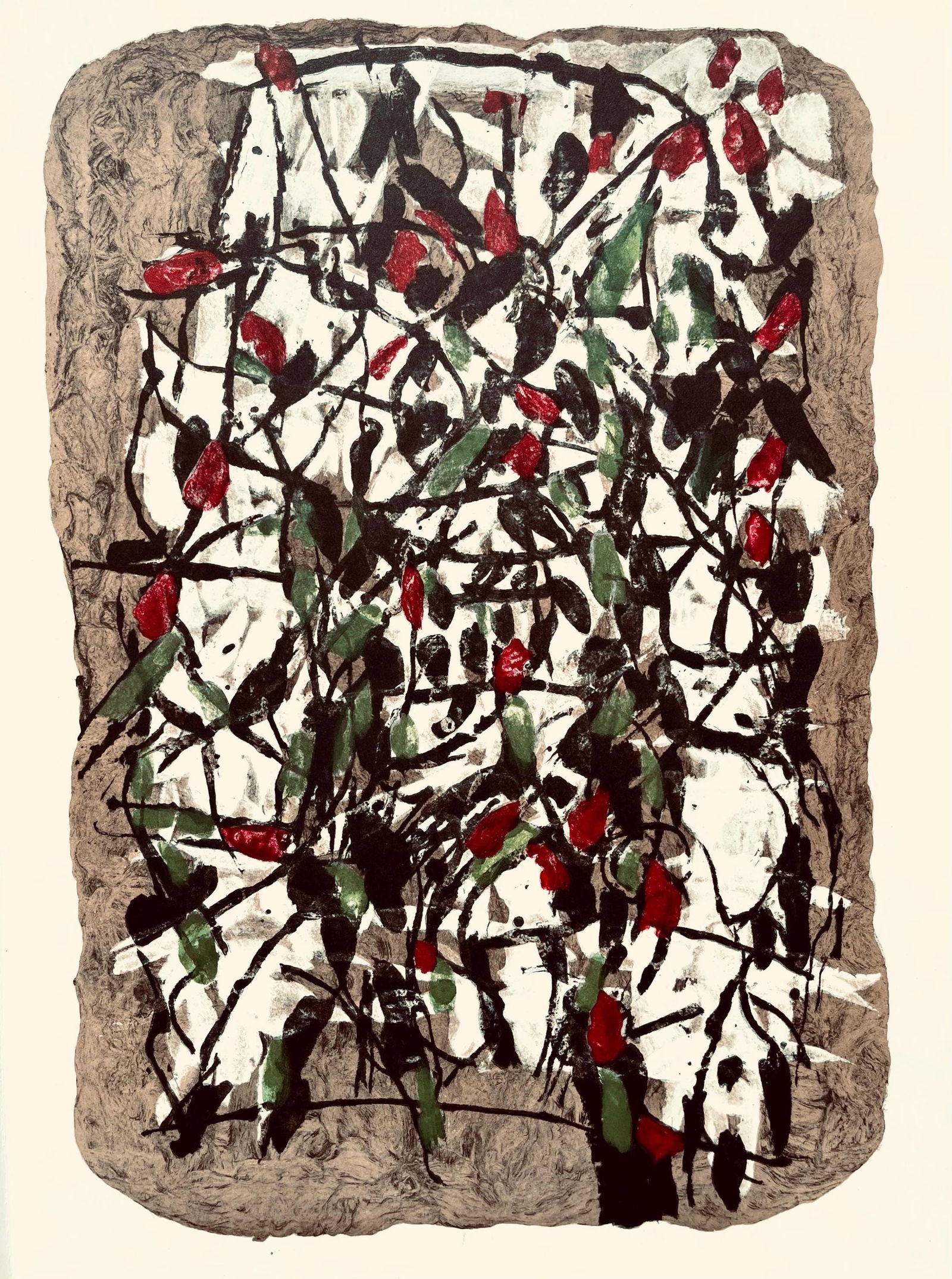 Jean-Paul Riopelle, Composition, Derriere le miroir, Limited Edition Lithograph: Lithograph on velin paper. Paper size: 15 x 11 inches. Excellent condition. Inscription: Unsigned and unnumbered, as issued. Notes: From Derriere le miroir, N deg 160, 1966. Published by Aime Maeght,