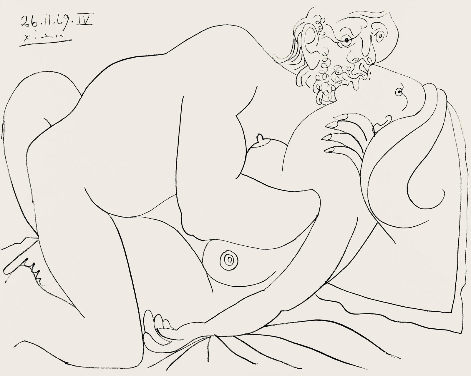 Pablo Picasso, Composition (Orozco 193-204), Au Baiser D'Avignon, Limited Edition Lithograph: Lithograph on velin d'Arches paper. Paper size: 15.75 x 19.625 inches. Excellent condition. Signed in the plate and unnumbered, as issued. Notes: From the folio, Picasso au baiser d'Avignon, douze