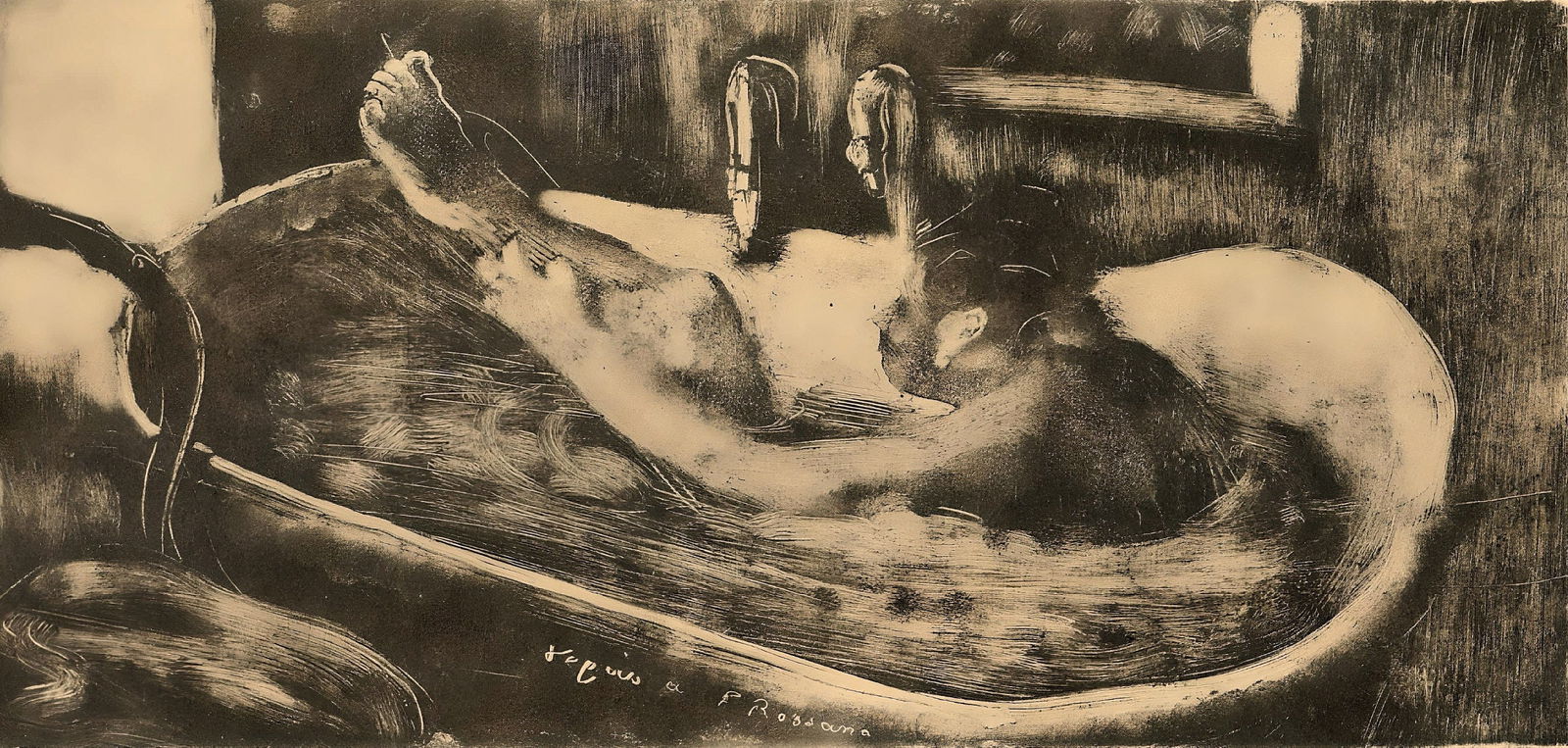 Edgar Degas, Le Bain, E. Degas Monotypes, Limited Edition Monotype: Engraving on velin du Marais paper. Unsigned and unnumbered, as issued. Paper Size: 12.25 x 9.125 inches. Excellent condition. Notes: From the volume, E. Degas Monotypes, 1948. Published by Quatre Che