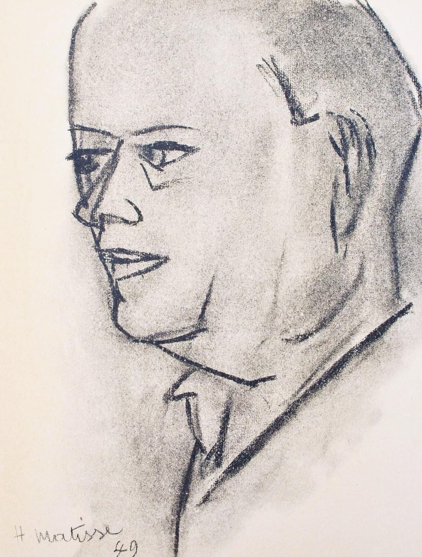 Henri Matisse, Professeur Rene Leriche, Portraits par Henri Matisse, Limited Edition Heliogravure: Heliogravure on velin paper, mounted on velin paper backing sheet, as issued. Paper Size: 12 x 9.25 inches; image size: 9.05 x 7.08 inches. Inscription: Signed in the plate and unnumbered, as issued.