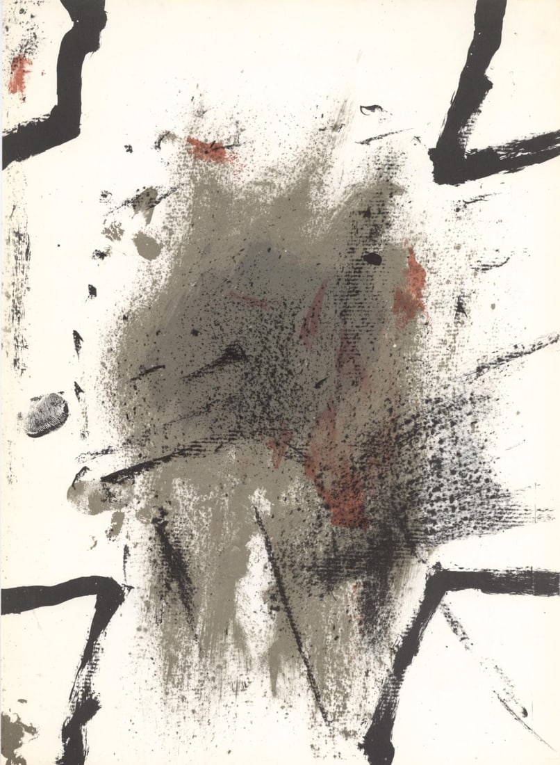Antoni Tapies, Composition, Derriere le miroir, Limited Edition Lithograph: Lithograph on velin paper. Paper size: 15 x 11 inches. Excellent condition. Inscription: Unsigned and unnumbered, as issued. Notes: From Derriere le miroir, N deg 175, 1968. Published by Aime Maeght,