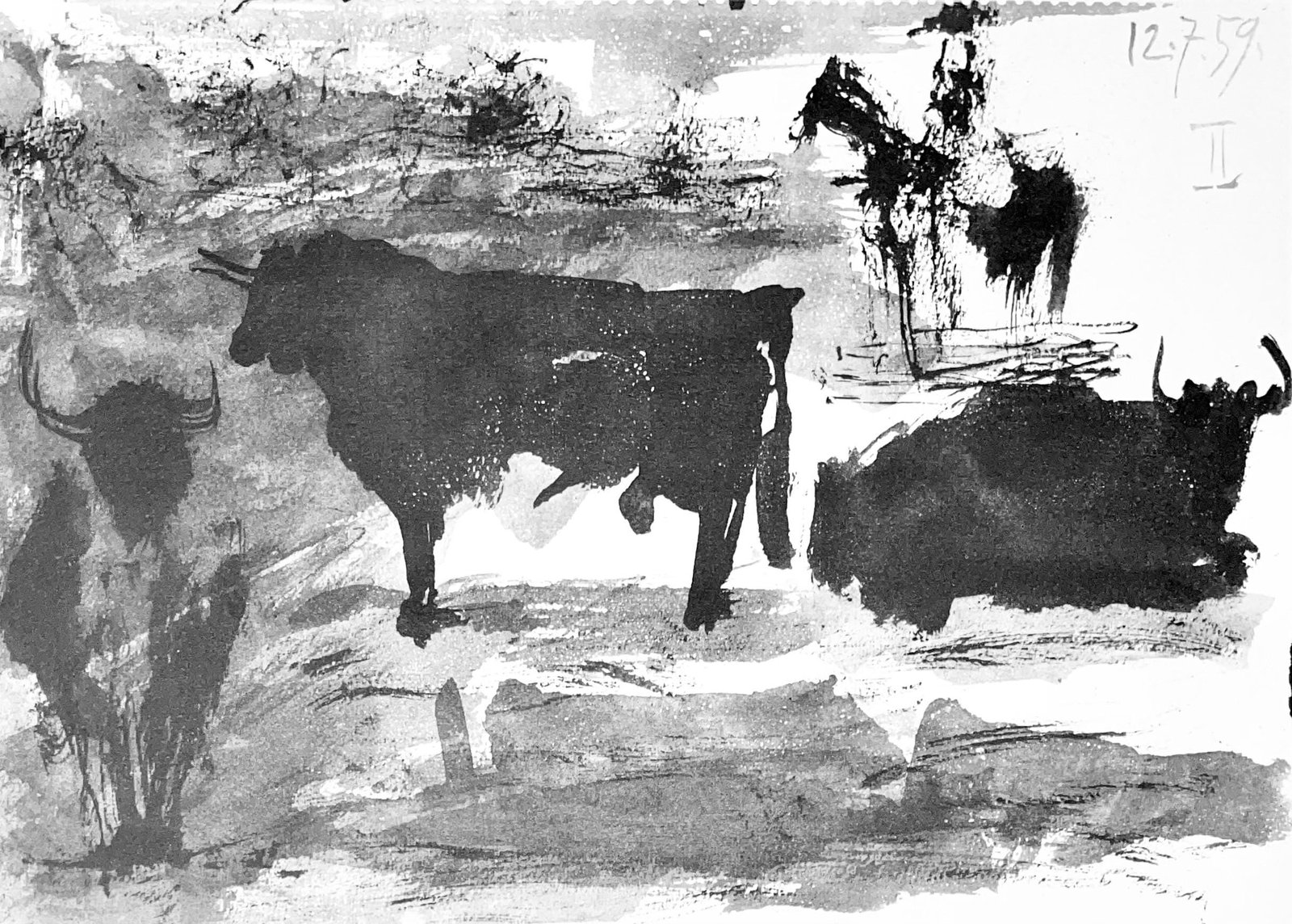 Pablo Picasso, Composition (Bloch 1276; Czwiklitzer 23), Toros y Toreros, Limited Edition Lithograph: Heliogravure on velin paper. Paper Size: 14.75 x 10.5 inches. Inscription: Unsigned and unnumbered, as issued. Notes: From the album, Pablo Picasso, Toros y toreros, 1961. Published by Les Editions