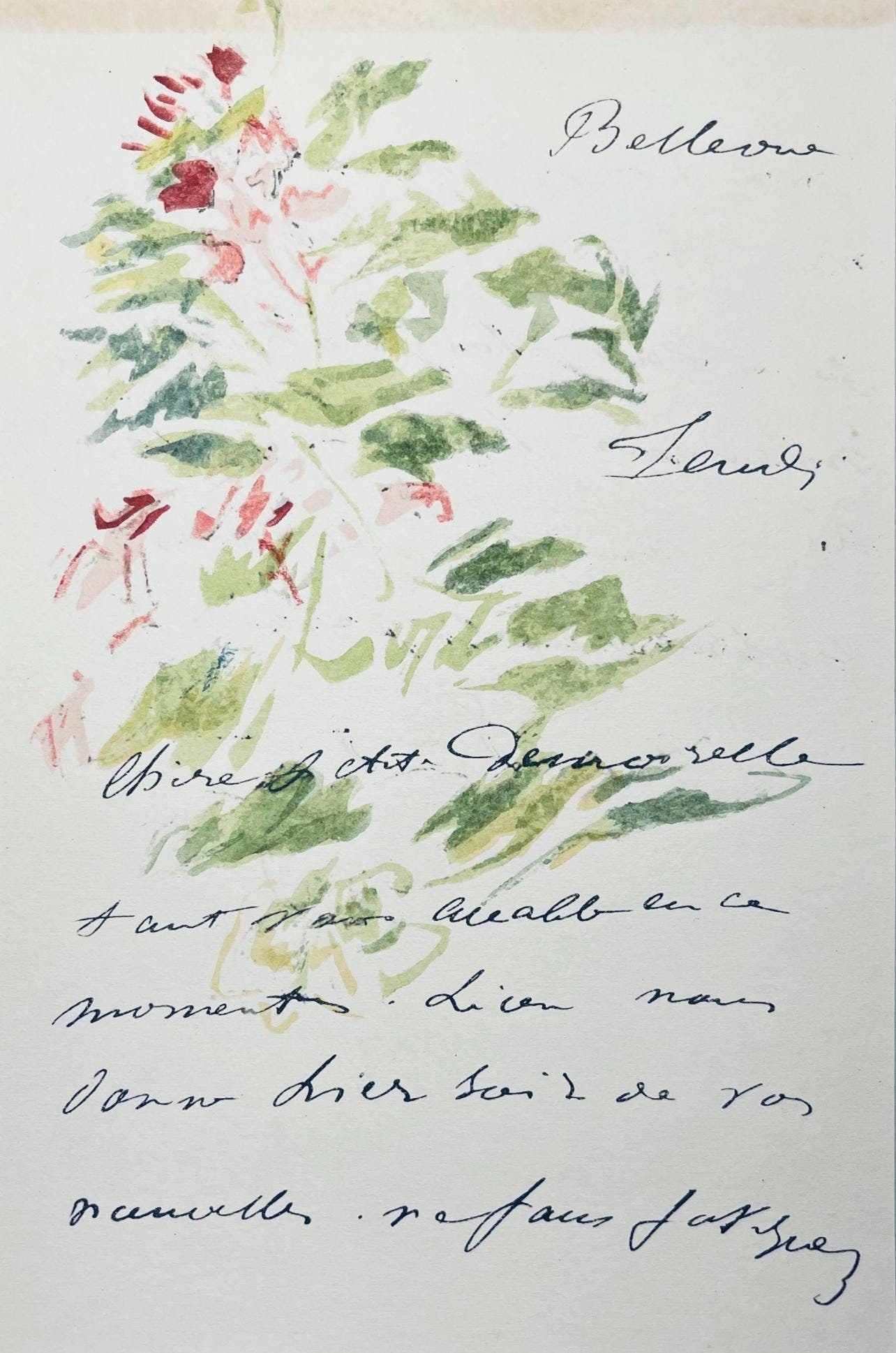 Edouard Manet, Composition, Edouard Manet, Letters with Aquarelles, Limited Edition Lithograph: Lithograph and stencil on velin Foreign Affairs paper mounted on Foreign Affairs museum board, as issued. Paper Size: 10 x 7 inches. Excellent condition. Inscription: Unsigned and unnumbered, as issue