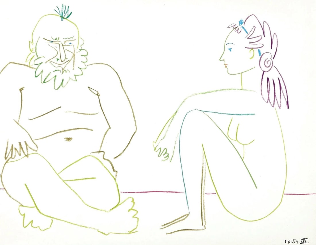 Pablo Picasso, Composition, La Comedie Humaine, Verve, Revue Artistique et Litteraire, Limited: Lithograph on velin des Papeteries du Marais paper. Paper Size: 10.25 x 14 inches. Inscription: Unsigned and unnumbered, as issued. Condition: Very good/excellent, consistent with age. Notes: From the