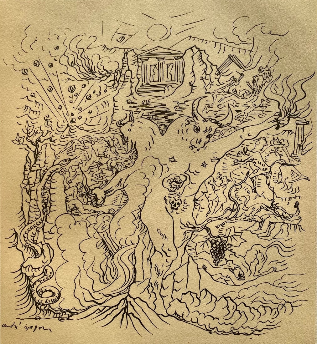 Andre Masson, La Grece tragique, Masson Dessins, Limited Edition Lithograph: Lithograph on velin du Lana Papiers Speciaux paper. Inscription: unsigned and unnumbered. Paper Size: 12.5 x 9.75 inches. Excellent condition. Notes: From the volume, Masson Dessins, 1951. Published b
