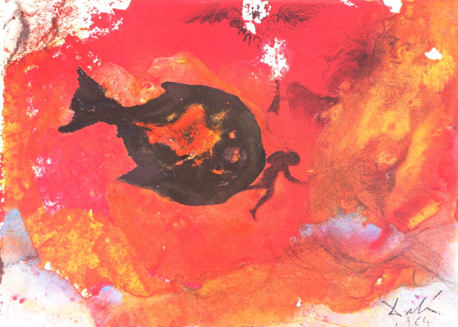 Salvador Dali, Composition (Michler/Lopsinger 1600; Field 69-3), Biblia Sacra, Limited Edition: Lithograph in colors on velin Fabriano charta ex meris pannis "ab alveo" manu fabricata, perlucidis figuris intexta paper. Paper size: 13.75 x 19 inches. Inscription: Signed in the plate and unnumbere