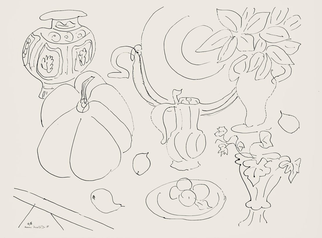 Henri Matisse, Serie G, var. 6 (Duthuit 9), Henri Matisse, Dessins, Themes et variations, Limited: Lithograph on velin pur fil paper. Paper Size: 9.625 x 12.875 inches. Excellent condition. Inscription: Signed in the plate and unnumbered, as issued. Notes: From the folio, Henri Matisse, Dessins, Th