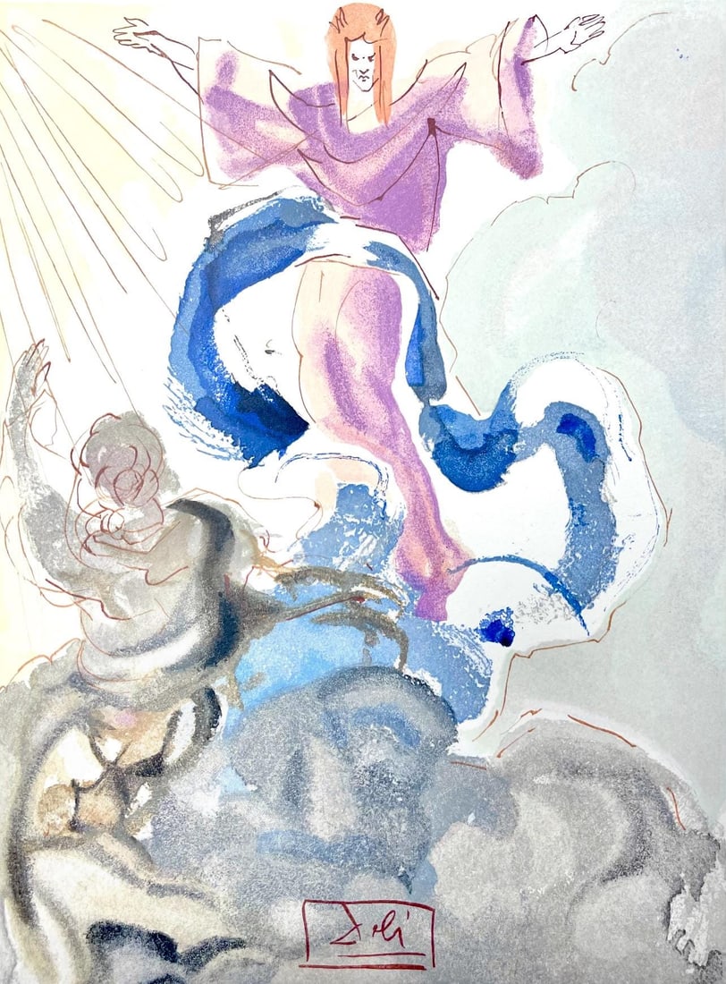 Salvador Dali, Paradies III (Michler/Lopsinger 1039-1138; Field 189-200), Die Gottliche Komodie,: Woodcut in colors on velin de Rives BFK paper, mounted on velin d'Arches support, as issued. Paper size: 13 x 10.375 inches. Inscription: Signed in the block, and unnumbered, as issued. Catalogue