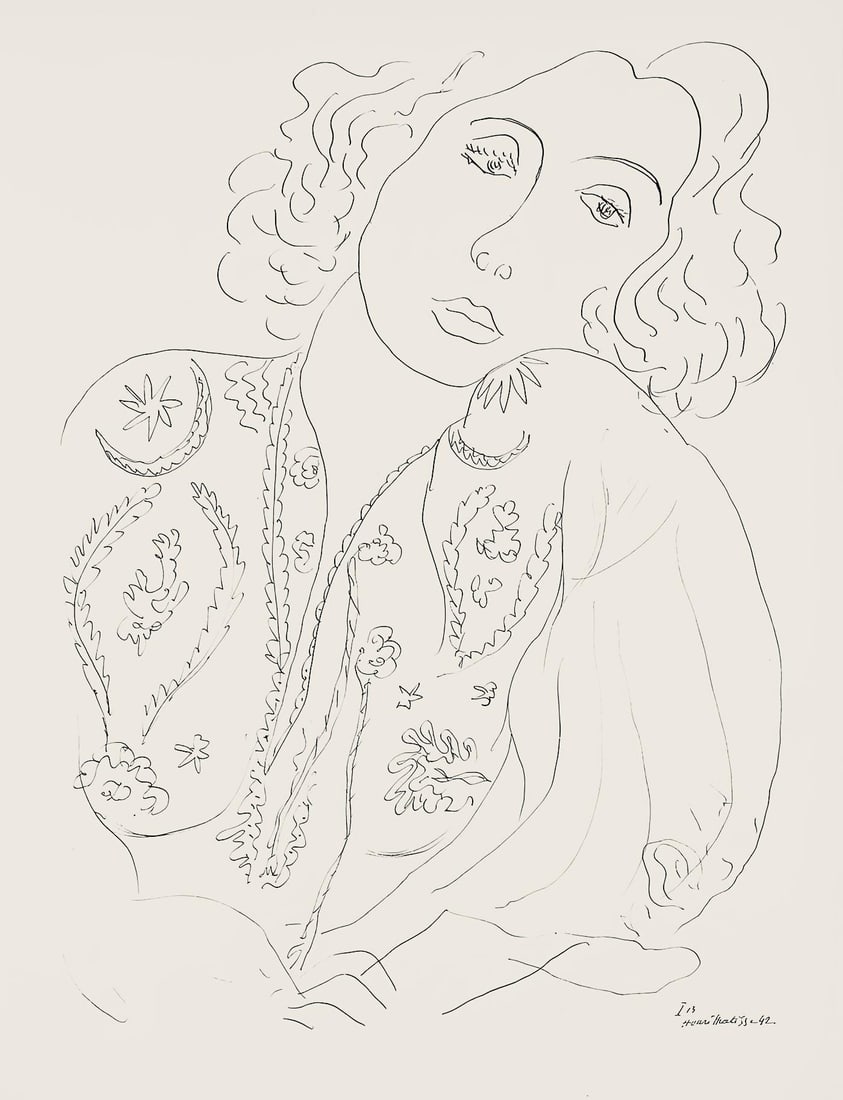 Henri Matisse, Serie I, var. 13 (Duthuit 9), Henri Matisse, Dessins, Themes et variations, Limited: Lithograph on velin pur fil paper. Paper Size: 12.875 x 9.625 inches. Excellent condition. Inscription: Signed in the plate and unnumbered, as issued. Notes: From the folio, Henri Matisse, Dessins, Th