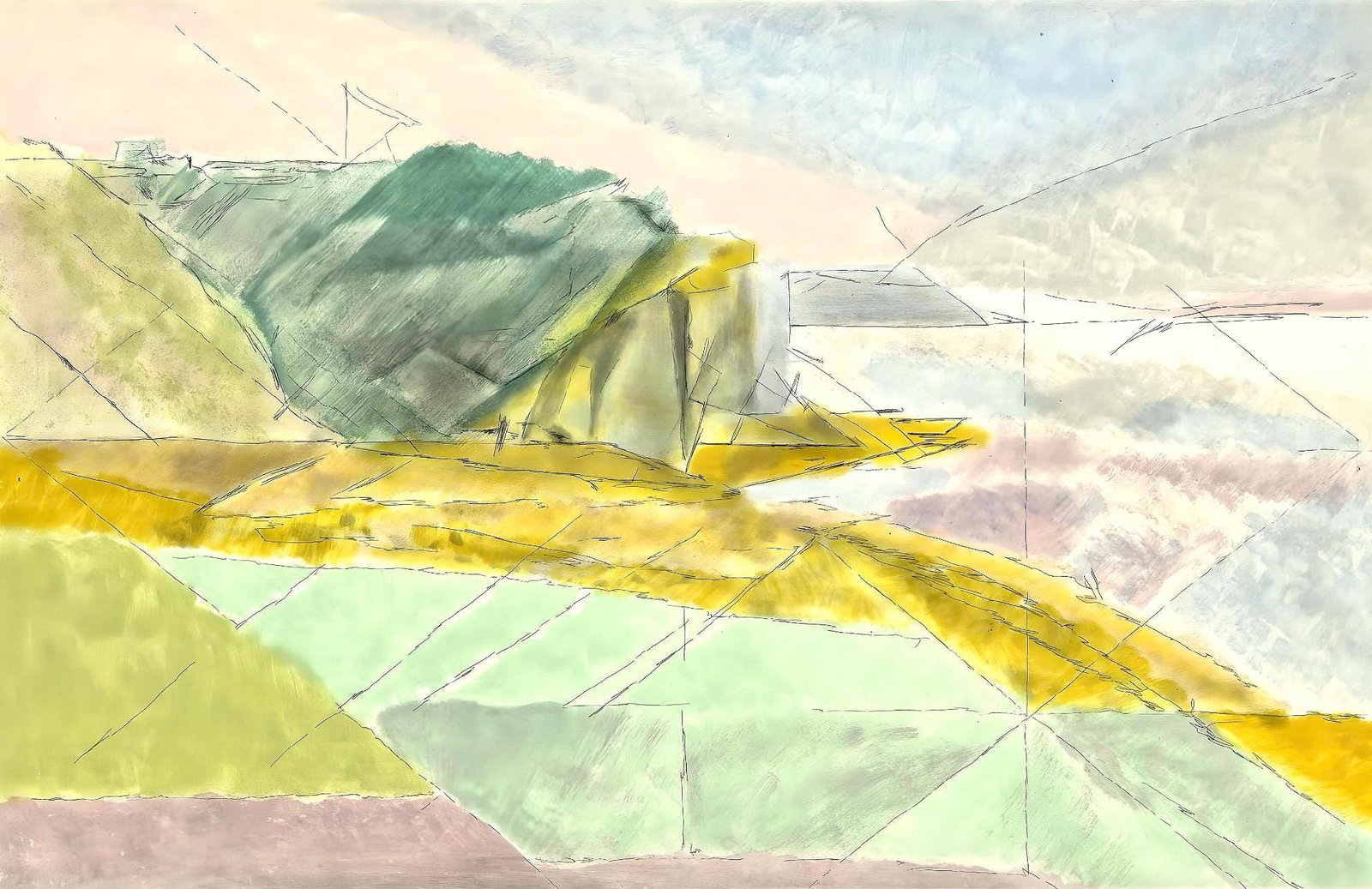Jacques Villon, Composition (Ginestet/Pouillon 42-64), Hesiode, Les Travaux et les Jours, Limited: Etching on velin de Rives paper. Paper size: 15.75 x 24 inches. Excellent condition, with centerfold, as issued. Unsigned and unnumbered, as issued. Notes: From the folio, Hesiode, Les Travaux et les